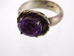 Sterling Silver Oval Cut Amethyst Ring 925 Braid Edge Motif Size 8.25 7.8g
