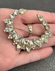 Vintage Unique Large 2.5” Pot Metal Art Deco Rhinestone Crescent Brooch Pin