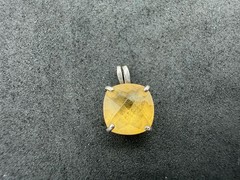 0.70g Vintage Sterling Silver 925 Pendant Yellow Faceted Cushion Solitaire M