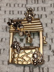 AJC Vintage Angels Wishing Well Dangle Accent Bucket Brooch Pin