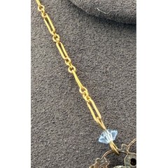 Vintage Edwardian Lavalier Necklace Open Framework Blue Glass Brass Barrel Clasp