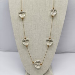 Anne Klein Couture Clear Lucite Heart Necklace Gold Chain 1990s 36 in Clasp