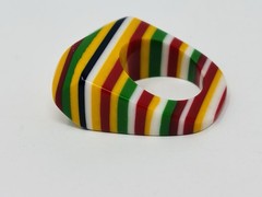 Vintage 70s Lucite Acrylic Striped Layer Ring Colorful Asymmetrical Retro Sz 5.5