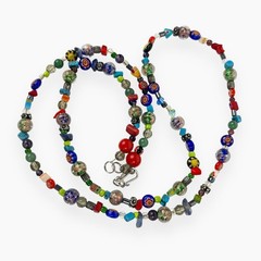 Vintage Glass Beaded Necklace Colorful Natural Stone Chips Artisan Boho Chic