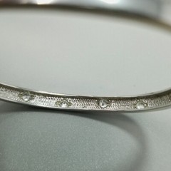 Vintage Sterling Silver Hinged Bangle Bracelet, Rhinestone Inset