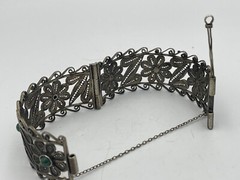 Rare Judaica 925 silver filigree bracelet set with King Solomon Eilat stones
