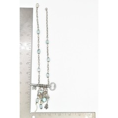 Vintage Stone Beaded Charm Necklace Skeleton Key Chunky Silver Boho 1990s Bin1