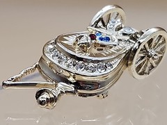 Western Wagon Small Series/Gold Tone/Multi Rhinestone Vintage Brooch