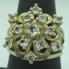 BEAUTIFUL VINTAGE ESTATE WHITE STONE STERLING SILVER VERMEIL SNOWFLAKE RING, 8