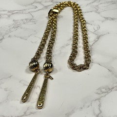 Vintage Signed Lisa Jewel Brand Gold Tone Rope Chain Lariat Tassel Necklace 70’s
