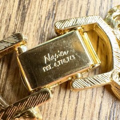 Vintage Napier Chunky Gold Tone Leaf Panel Link Necklace Signed Choker Collar