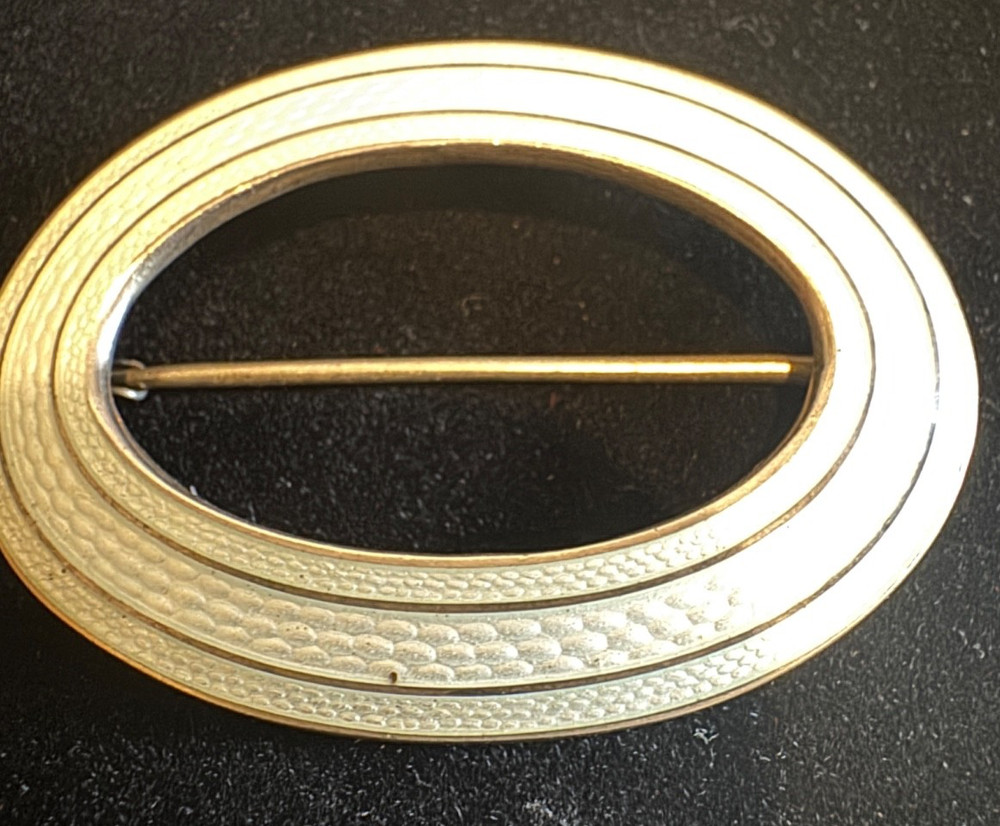 Vintage N.M. Thune Norway Sterling Silver Gold Wash Modernist Oval Brooch Pin Si