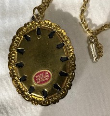 Vintage Western Germany Cameo Necklace Marked Pendant Signed Black & White