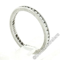 Vintage Platinum 0.80ct Channel Diamond Engraved Petite Stack Eternity Band Ring