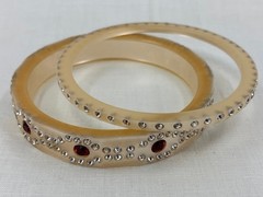 Vintage Celluloid Rhinestone Bracelet Art Deco Cream Red Bangles Stackable Set