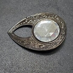 Dark silver tone rhinestone teardrop shaped brooch