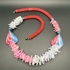 Vintage Shell Necklace Chunky Pink Blue Dyed Shell Beads Bold Beach Statement