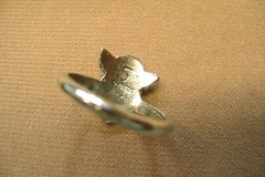 VINTAGE PRECO ANGLE BLACK ENAMEL HEART SIZE 5 SILVER TONE RING