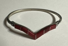 Vintage Nickel Silver Hinged Red Jasper Bangle Bracelet