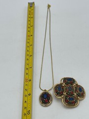 VTG Sarah Coventry 1968 Light Of The East Mosaic Brooch Pin & Pendant Necklace