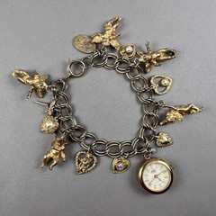 Vintage Kirks Folly Charm Bracelet Watch Angels Hearts Works! AS IS q3z