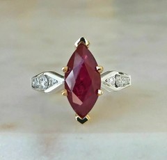 Art Deco Style Marquise Ruby Lab Created Diamond Wedding 14K White Gold FN Ring