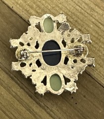 Vintage Multicolor Stone Floral Brooch Pendant Green Blue Black Statement 1 3/4”