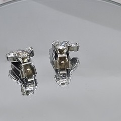 Weiss MCM Rhinestone Earrings Clear Crystal Rhodium Plated Clip Ons Signed 1950s