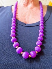 Vintage 1960’s Purple Silk w/Gold Bead Necklace 30″