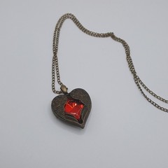 Guardian Angel Heart Necklace with Red Crystal Accent
