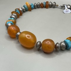 Necklace Sterling Silver Turquoise Baltic Amber Beaded Chunky