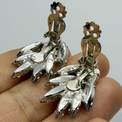 Vtg Clear Navette Rhinestone Silvertone Statement Earrings Clip-on Earrings