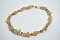 Vintage Jade Pink and Green Bead 15″Necklace Hand Strung Gold Tone Twist Closure