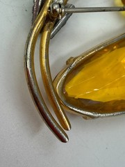 Vintage Brooch Estate Flower Lantern Simulated Citrine Rare Large Unsigned LX