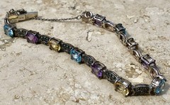 ✨💐🛍️Vintage 925 STERLING SILVER COLORFUL Multi GEMSTONE 💎 MARCASITE Bracelet✨