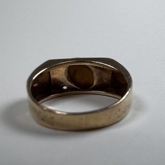 10K Tiger’s Eye-Diamond Unisex Ring, Florentine Finish Yellow Gold, Estate Band