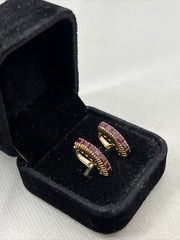 VINTAGE Solid 10K Yellow Gold 2.25CTW Ruby HANDMADE ONE of KIND Earrings 3.8gr.