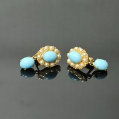 B.A. Ballou & Co Victorian Revival Turquoise & Pearl Earrings