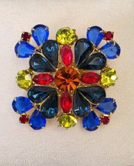 Vintage Signed Edlee Maltese Cross Brooch Multicolor Rhinestones Statement