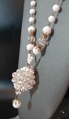 Vintage Milk Glass Acrylic Aurora Borealis Beaded Necklace Unique Pendant *As Is