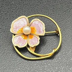 Creed 12K Gold Filled & Sterling Enamel Flower Brooch Mid Century Pearl Pin