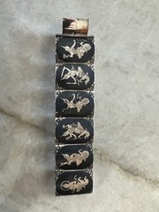 Vintage Siam Sterling Silver Niello Dancer Link Panel Bracelet 25.84 GRAMS