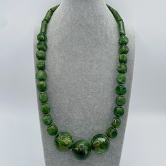 Artisan Jumbo Marbled Gold Green Resin Beaded Necklace Golden Spacer Beads 107g