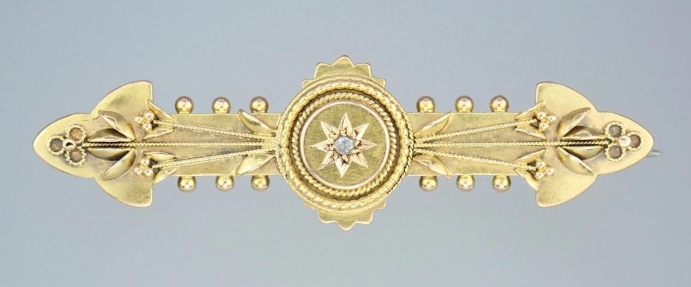 Devine Antique Victorian Etruscan 15K Gold Diamond Floral Brooch Pin Pendant