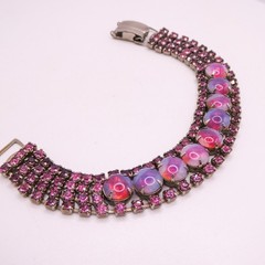 Vintage Pink Givre Rinestone Wide 4 Row 6.5″ Womens Statement Bracelet