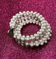 Vintage Miriam Haskell White Milk Glass Wrap Wire Bracelet Singed~ Nice