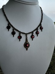 Antique 1930s Brass And Red Glass Festoon Style Necklace
