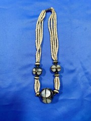 Vintage Bead Ethnic Boho Silver tone Bone / metal/ mother of pearl Necklace