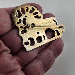 800 Silver Lion Brooch Gold Vermeil Italy [8123]