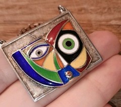 Artist Signed Anthony Quinn Modernist “Child” Enamel Sterling Silver Necklace